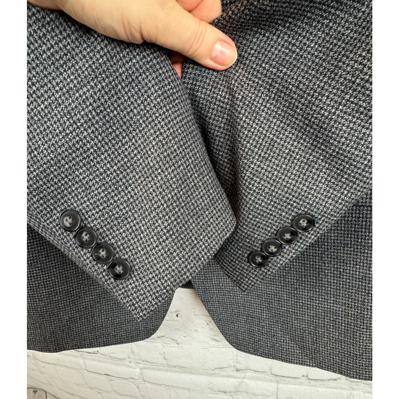 CALVIN KLEIN gray black check houndstooth 100% wool mens jacket blazer 42R NWOT - Picture 4 of 12